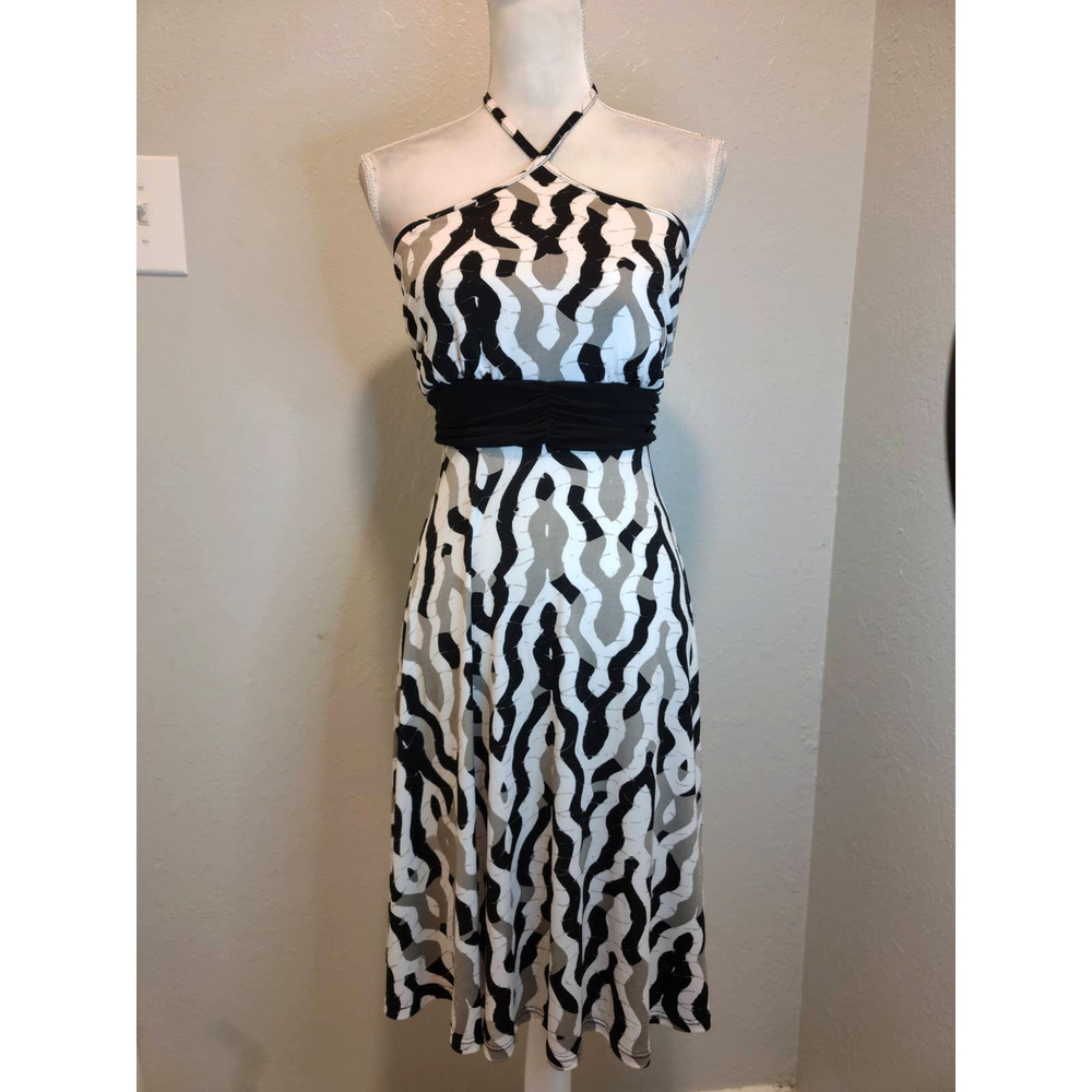Papillon Blanc black, white & gray midi halter dress